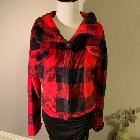 Shien medium collared Buttoned Fleece Plaid Jacket - Picture 2 of 7
